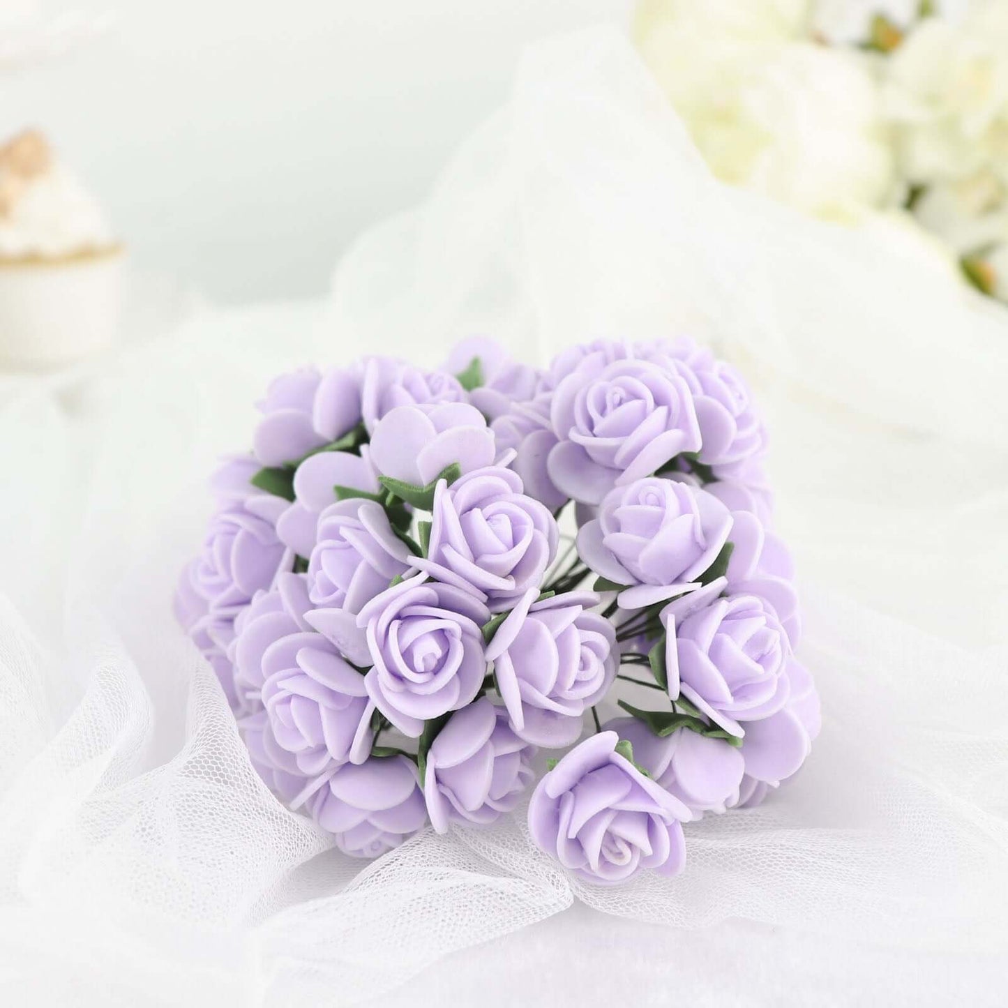 48 Roses 1" Lavender Lilac Real Touch Artificial DIY Foam Rose Flowers With Stem, Craft Rose Buds