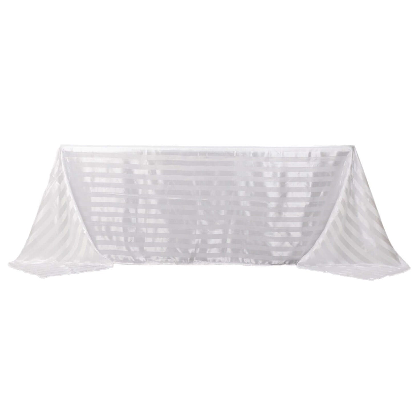 Satin Striped 90"x132" Rectangular Tablecloth White - Seamless Silky Smooth Wedding Decor