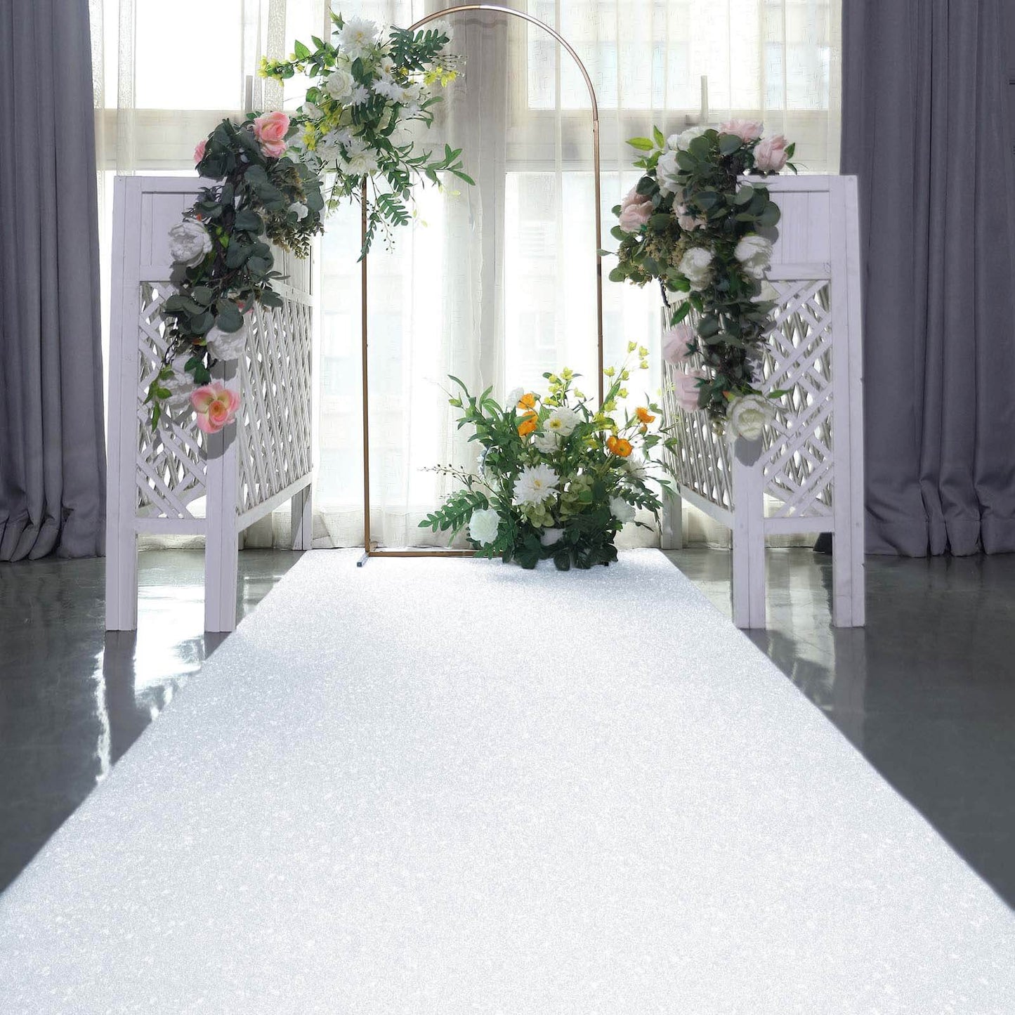 3ftx50ft White Sparkle Glitter Wedding Aisle Runner, Non-Woven Red Carpet Runner - Prom, Hollywood, Glam Parties