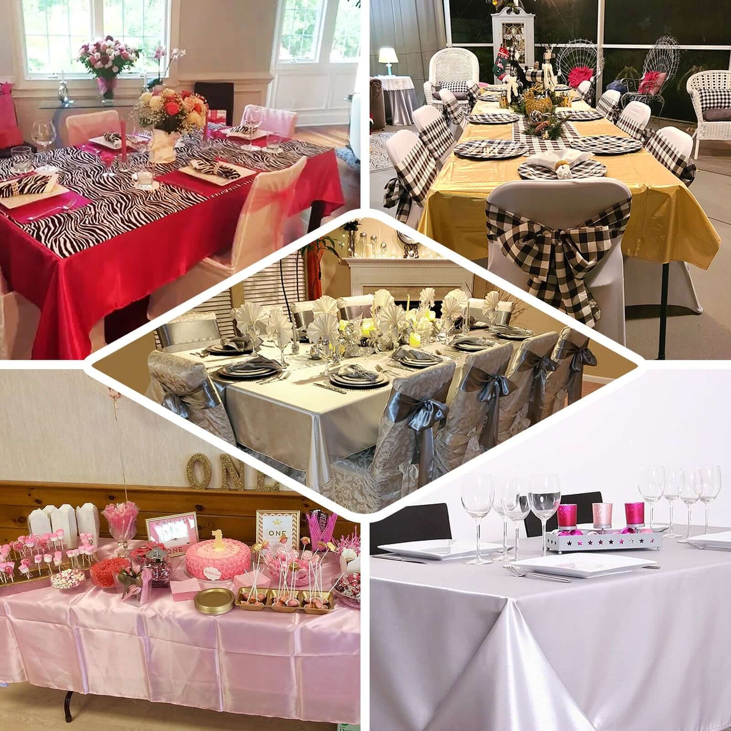 Satin Rectangular 60"x102" Tablecloth White - Smooth and Lustrous Finish for Weddings and Parties