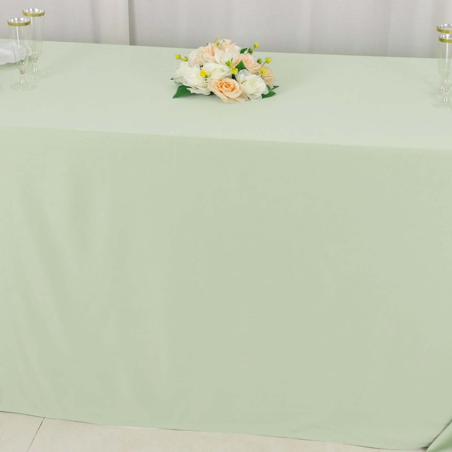 Scuba Rectangular 90"x132" Tablecloth Sage Green - Wrinkle Free, Stain Resistant & Seamless Table Cover