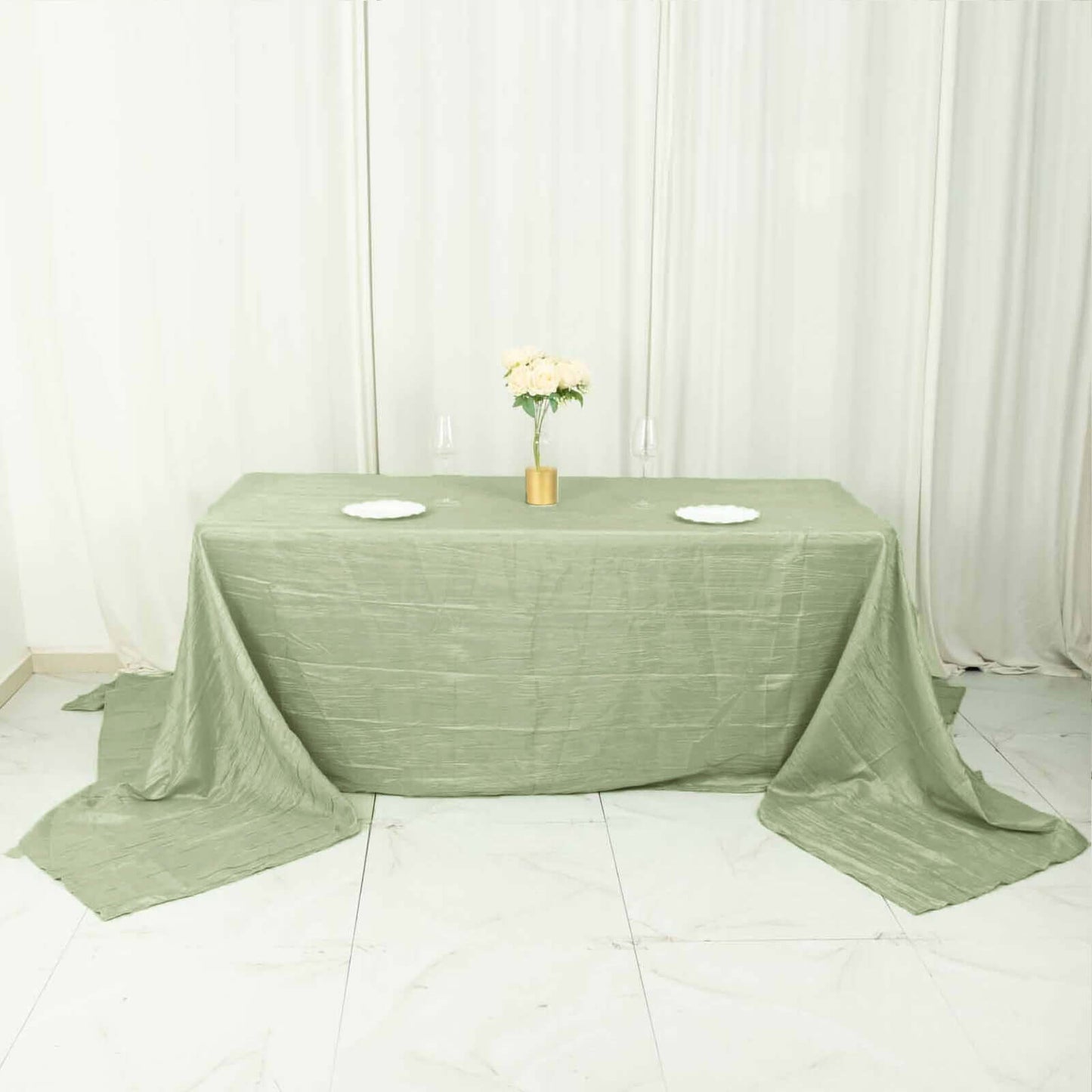 Taffeta 90"x156" Rectangle Tablecloth Sage Green - Accordion Crinkle Seamless Table Cover