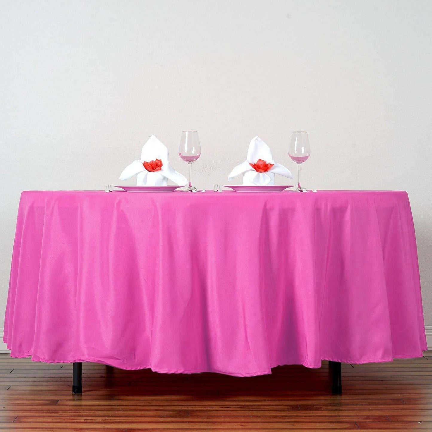 Polyester 108" Round Tablecloth Fuchsia - Wrinkle-Resistant Table Cover