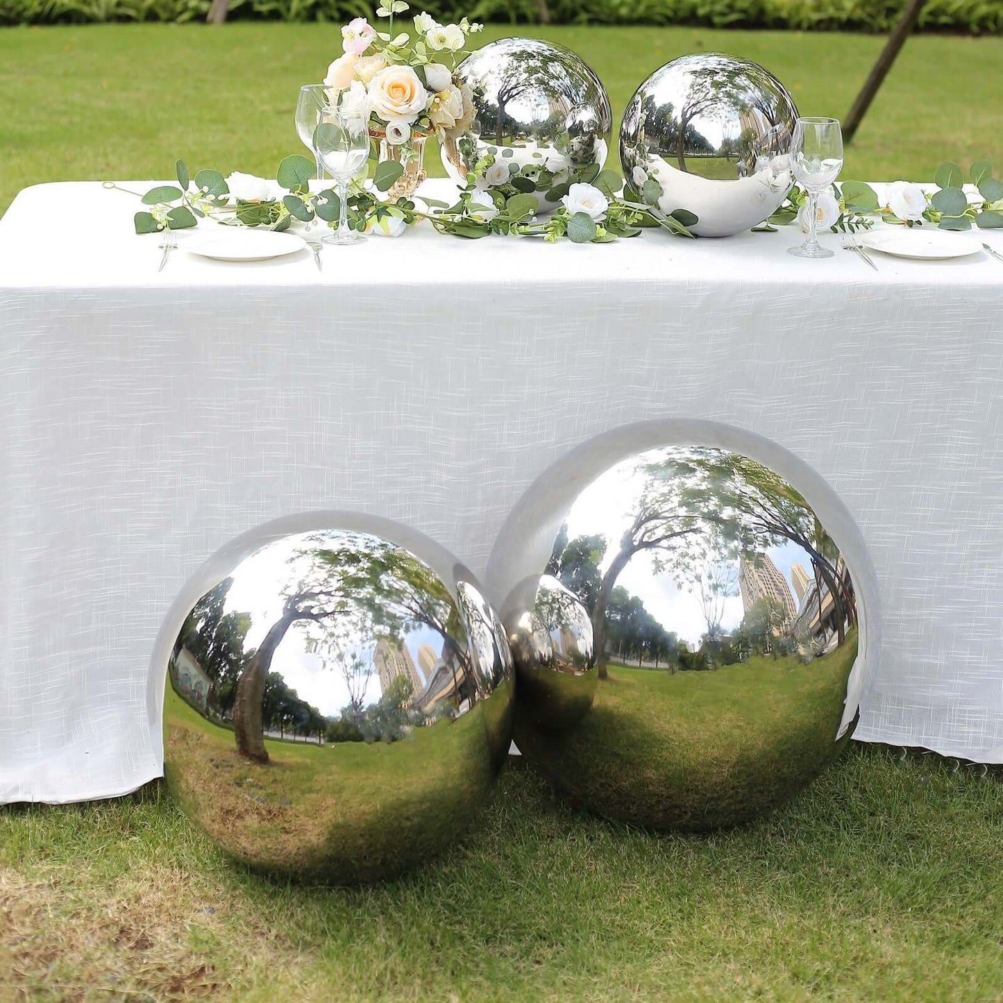 2-Pack Gazing Globe Mirror Ball Reflective Hollow Stainless Steel Silver Spheres - Decorative Outdoor Garden Display 12"