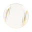 10-Pack Plastic 10" Round Dinner Plates in White with Gold Brush Stroked Print - Disposable Party Dinnerware for Modern Themed Events & Banquets