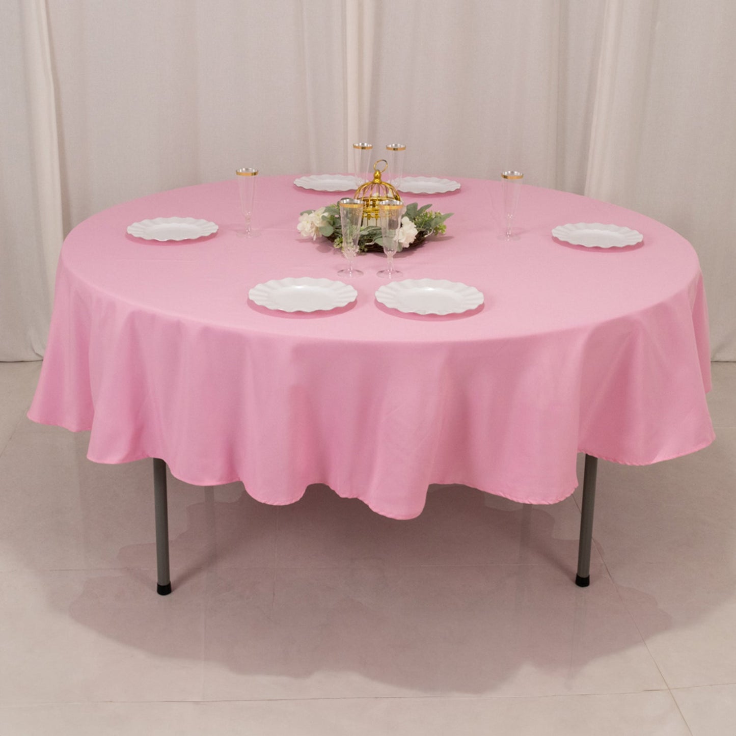 Premium Polyester 90" Round Tablecloth Pink - Stain and Wrinkle-Resistant Design with 220GSM Thickness Table Cover