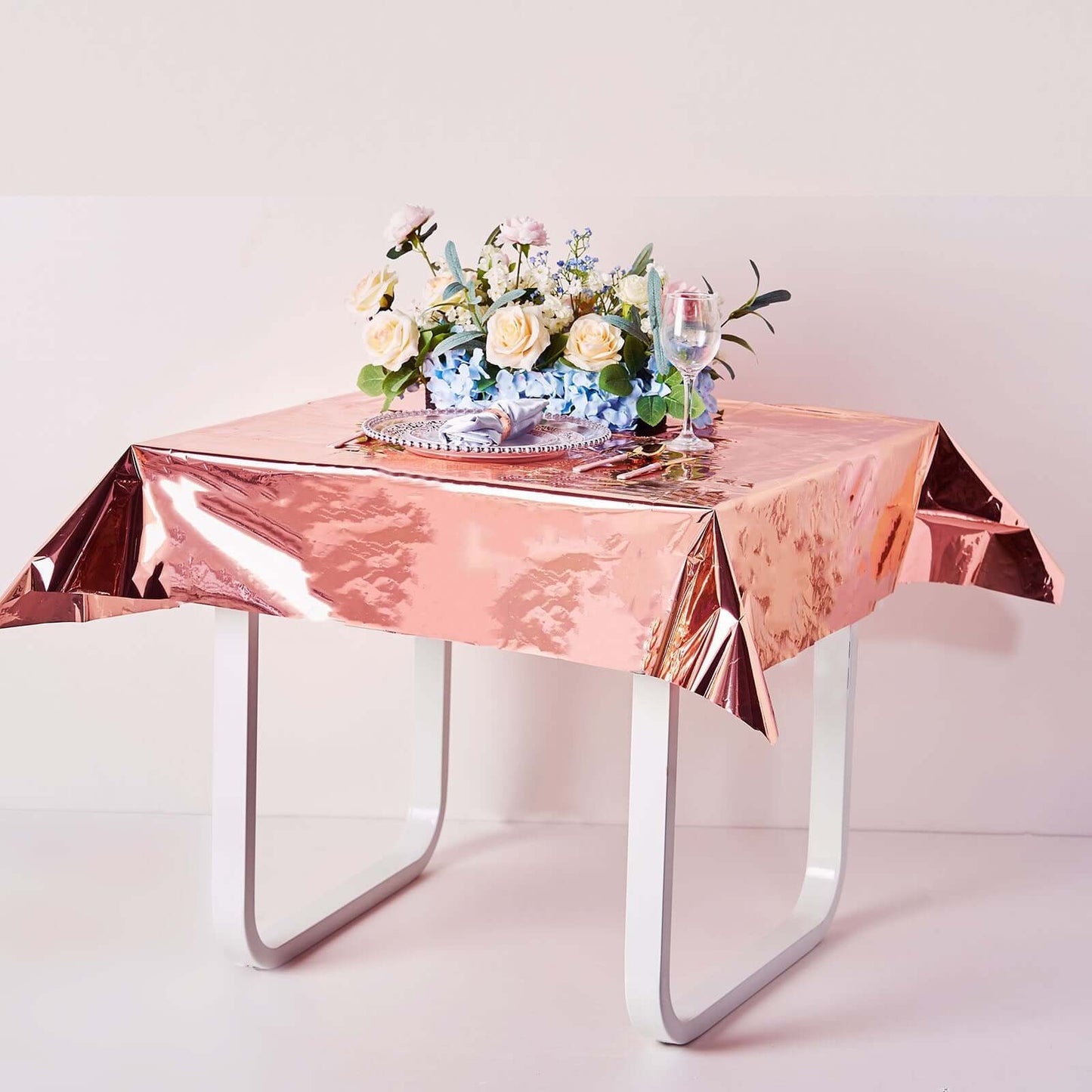 Metallic Foil Tablecloth Square Rose Gold - Stylish Disposable Party Cover 50"x50"