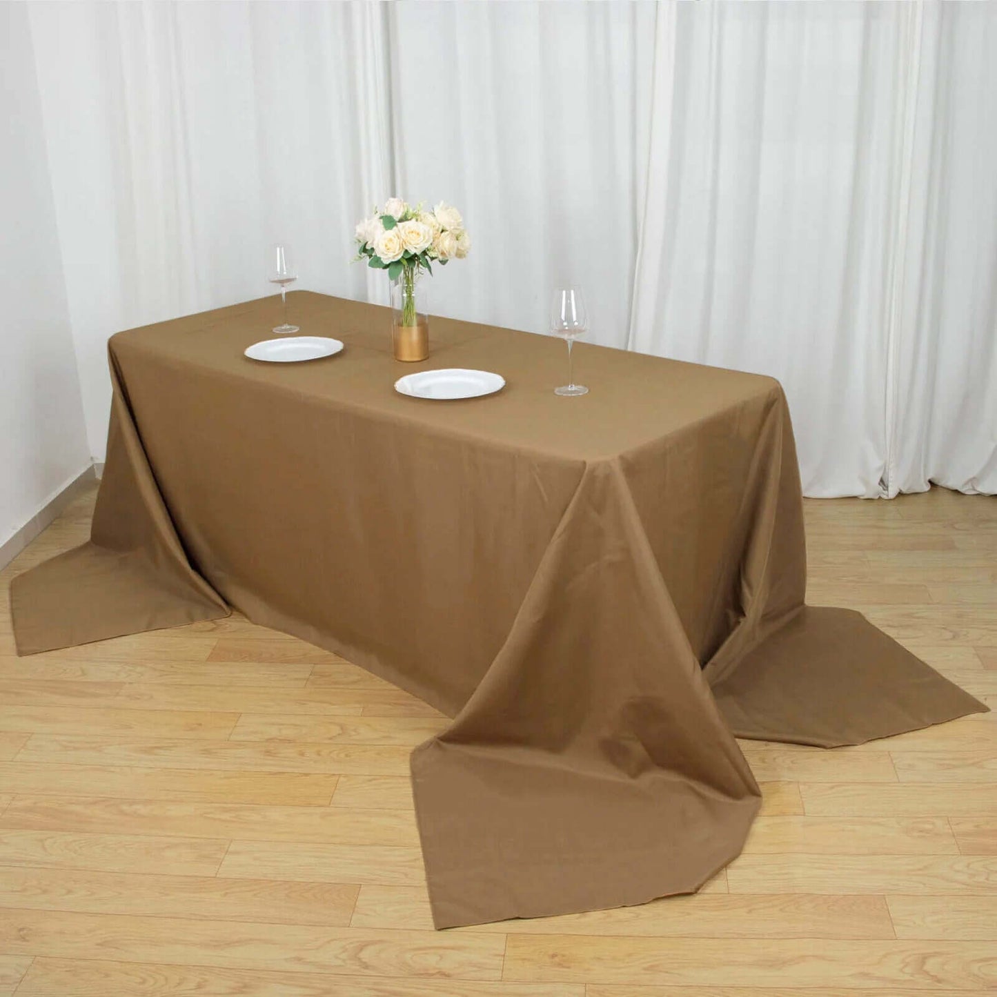 Polyester 90"x156" Rectangle Tablecloth Taupe - Seamless Wrinkle-Resistant Table Cover