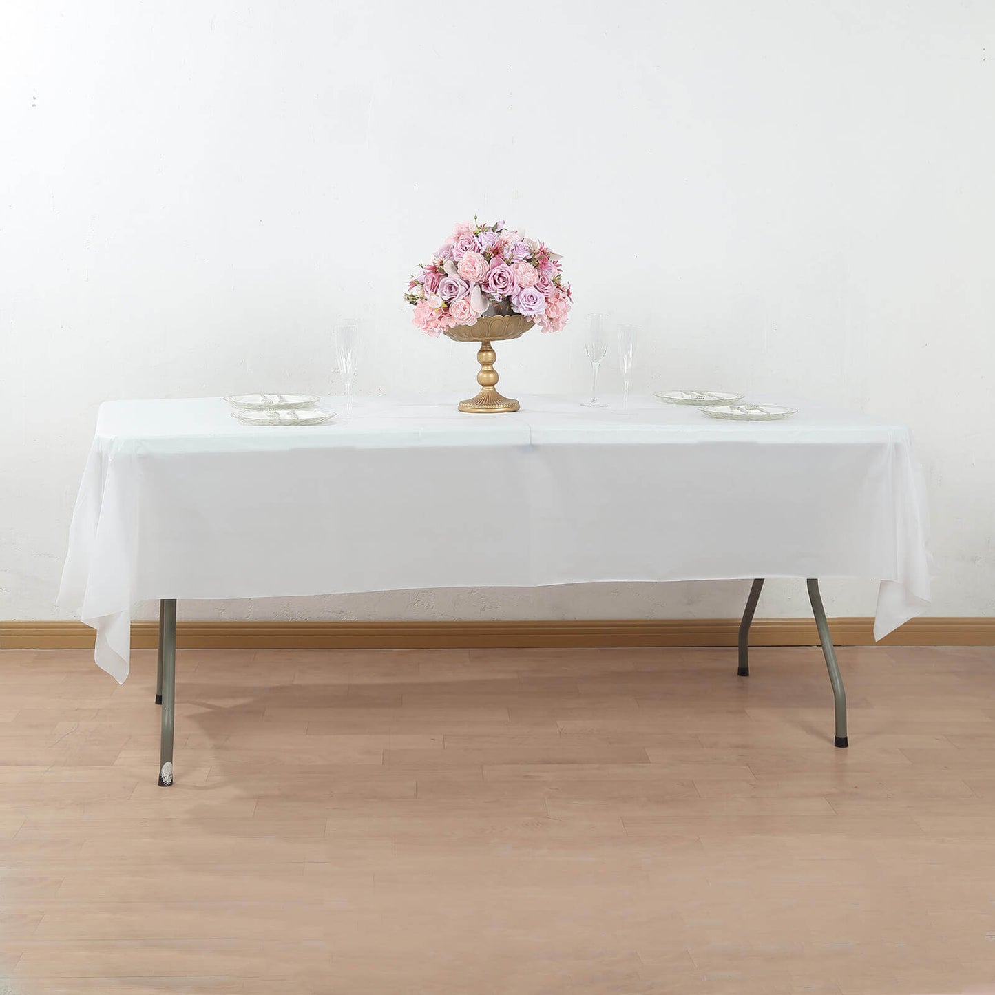 Plastic Table Cover Roll White with Slide Cutter - Customizable Disposable Tablecloth Roll 54"x300ft