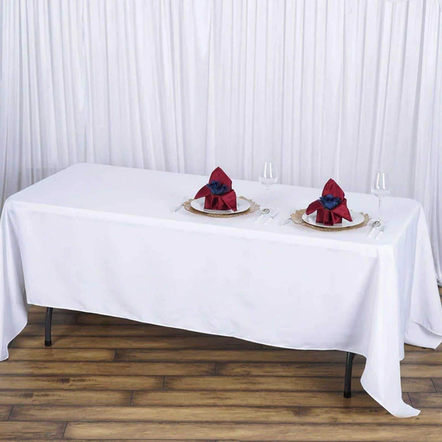 Fire Retardant Premium Polyester 72"x120" Rectangular Tablecloth White - Stylish High-Performance Table Cover for Large Gatherings