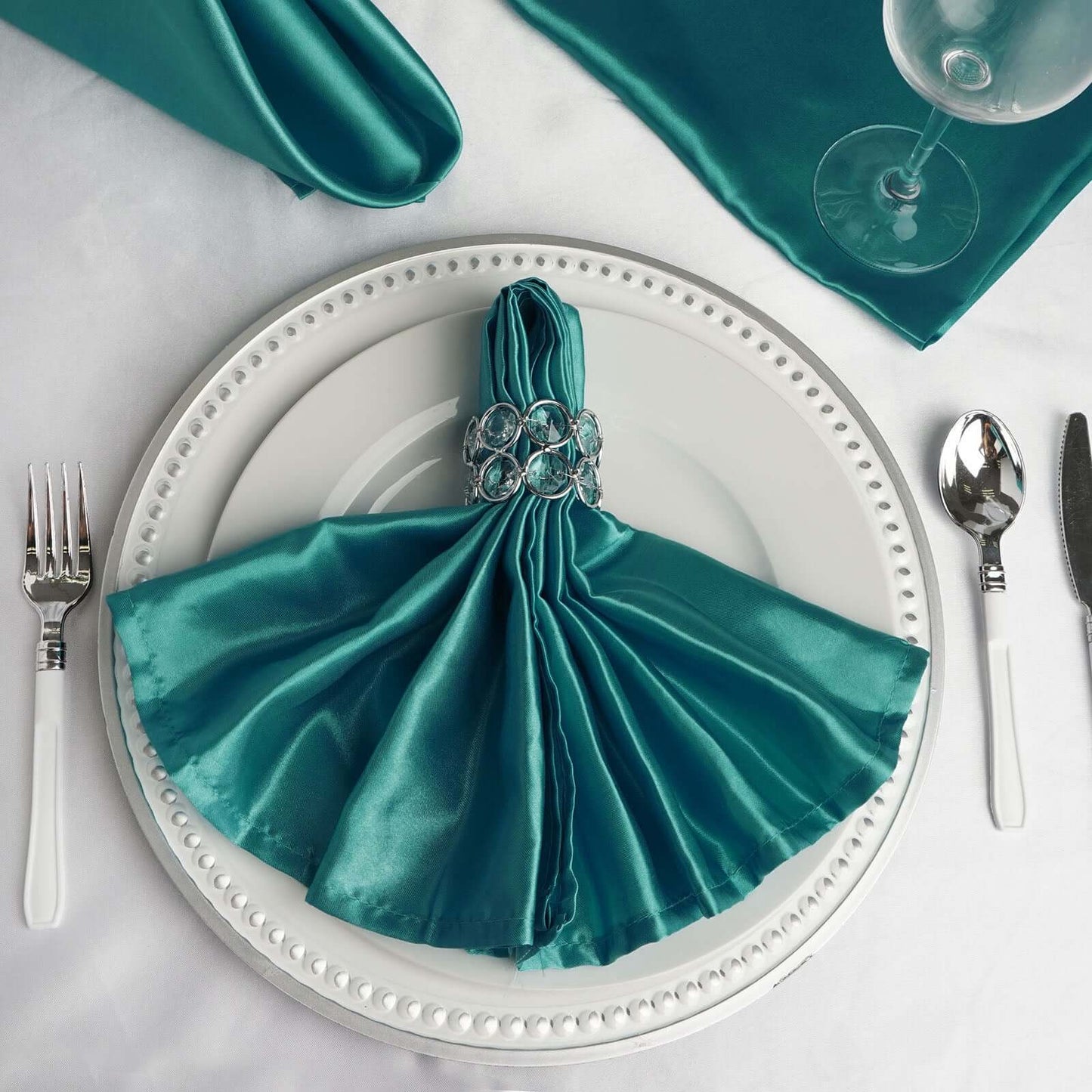 5 Pack Satin 20"x20" Napkins Turquoise - Luxurious Shine & Smooth Dinner Napkins