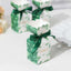 25 Pack White Green Leaf Print Satin Ribbon Candy Gift Boxes With Floral Top, Cardstock Paper Party Favor Boxes - 2"x5"