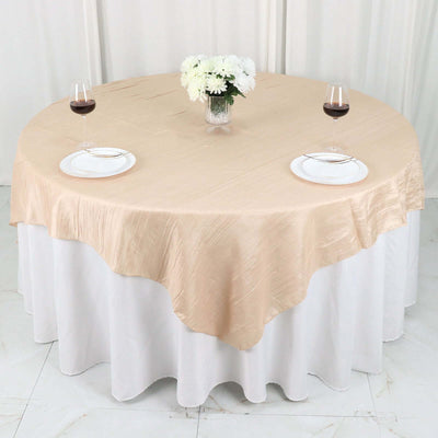 Taffeta 72"x72" Table Overlay Square Tablecloth Beige - Accordion Crinkle Table Cover