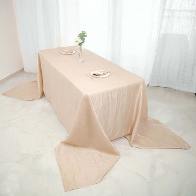 Taffeta 90"x156" Rectangle Tablecloth Beige - Accordion Crinkle Seamless Table Cover