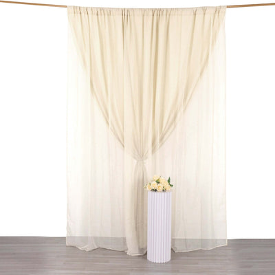 Beige Chiffon Polyester Event Curtain Drapes Dual Layer Divider Backdrop Curtain Panels with Rod Pockets - 10ftx10ft