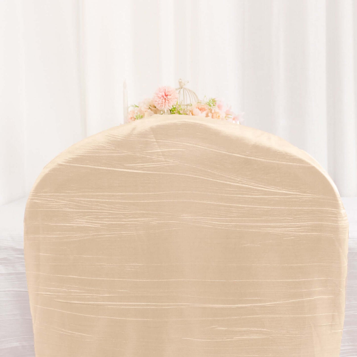 Crinkle Crushed Taffeta Chair Cover for Banquet Chairs Beige - Reusable Slipcover