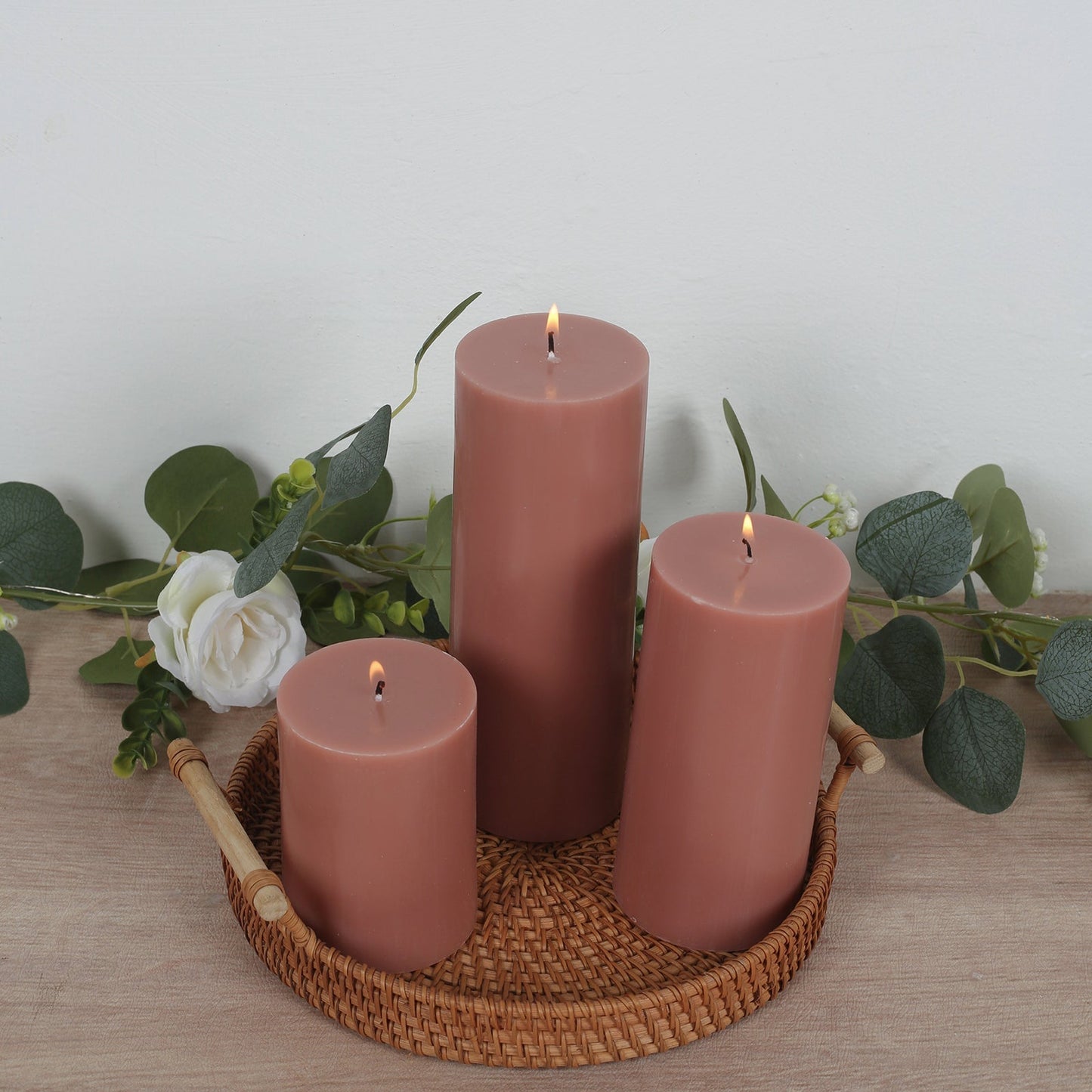 12-Pack 3"x4" Unscented Dripless Pillar Candles â€“ Dusty Rose Long-Burning Wax Candles with Cotton Wicks for Home, Weddings & Event Decor
