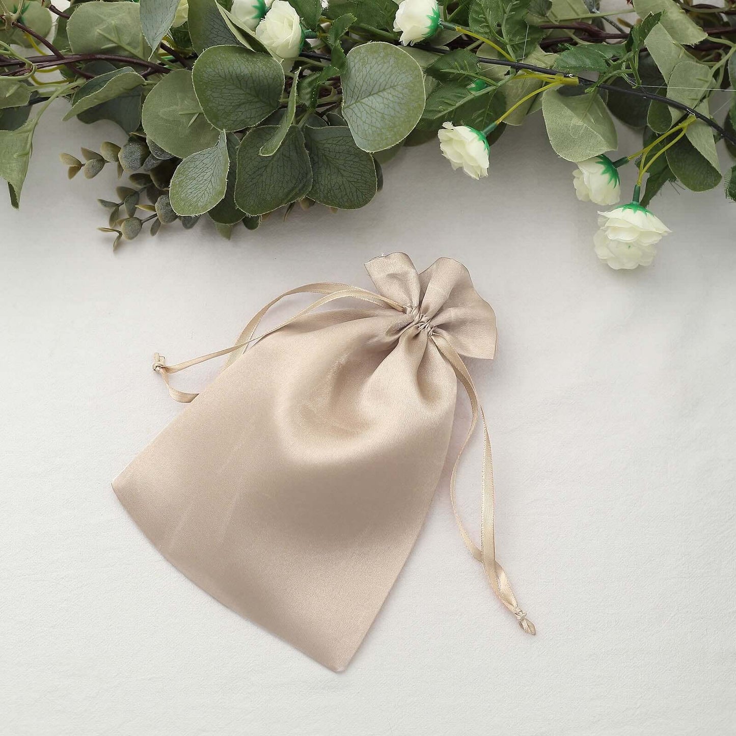 12 Pack 6"x9" Beige Satin Drawstring Wedding Party Favor Gift Bags