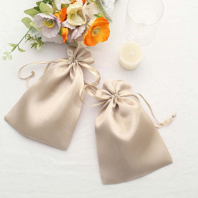 12 Pack 6"x9" Beige Satin Drawstring Wedding Party Favor Gift Bags