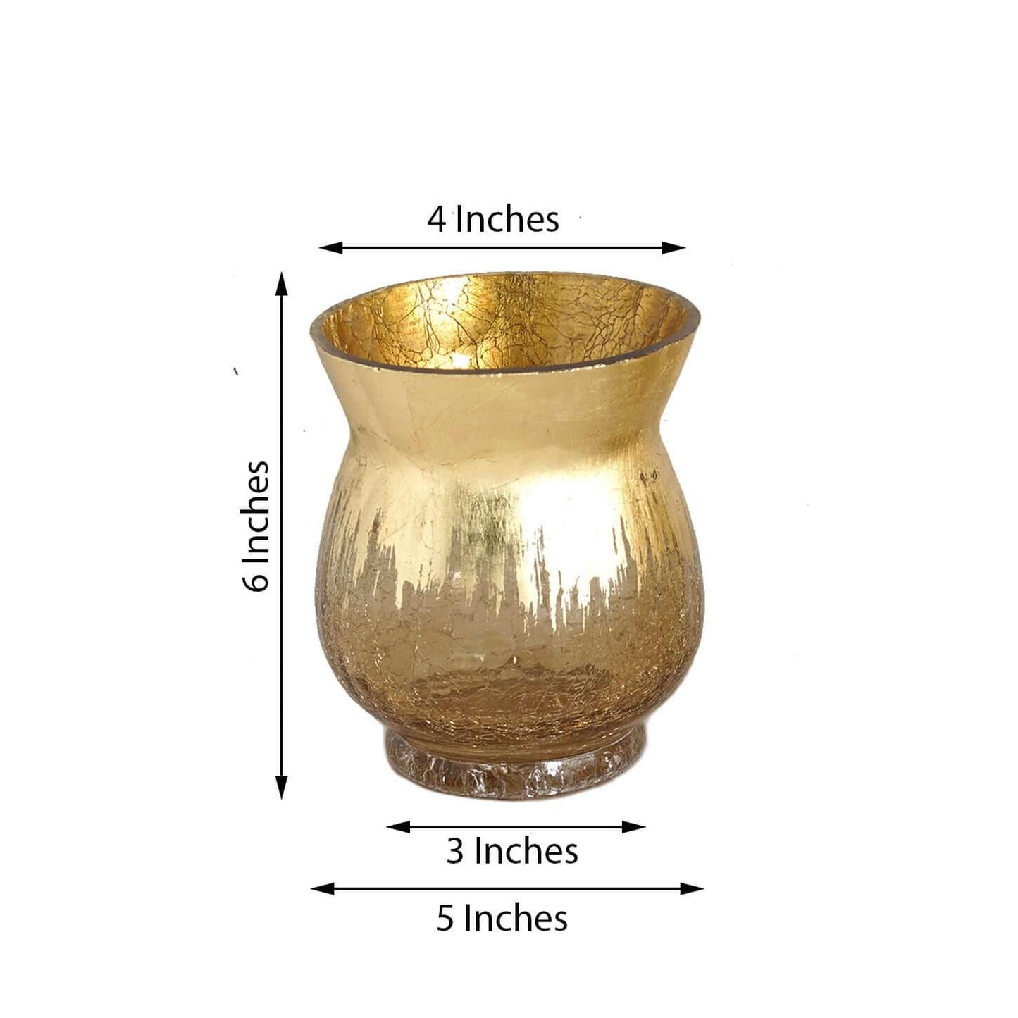 2-Pack Glass Hurricane Vases Bell Shaped Crackle Gold Curvy Design - Decorative Candle Holder Centerpieces 6"