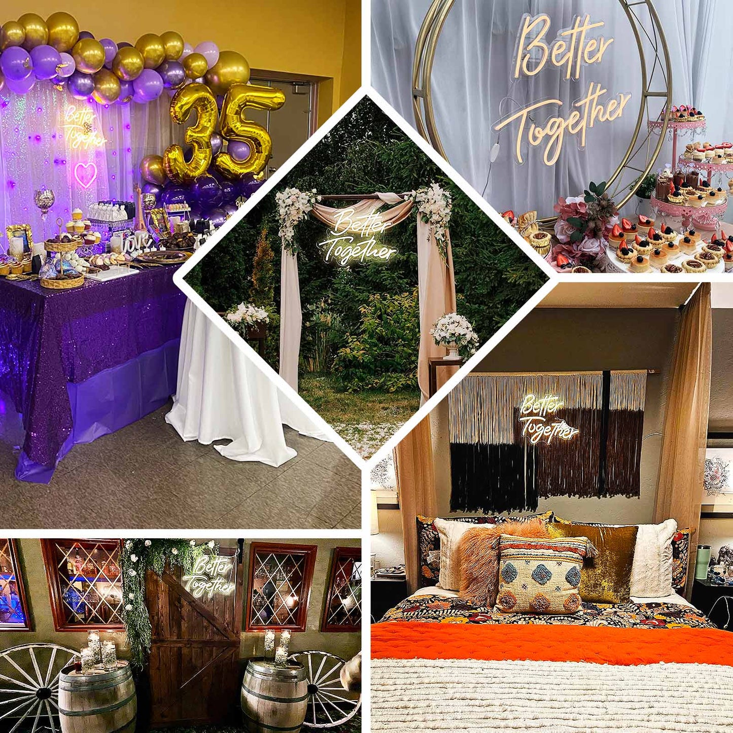 32" Better Together LED Neon Light Sign for Party or Home Wall Decor, Warm White Reusable Hanging Light With 5ft Chain