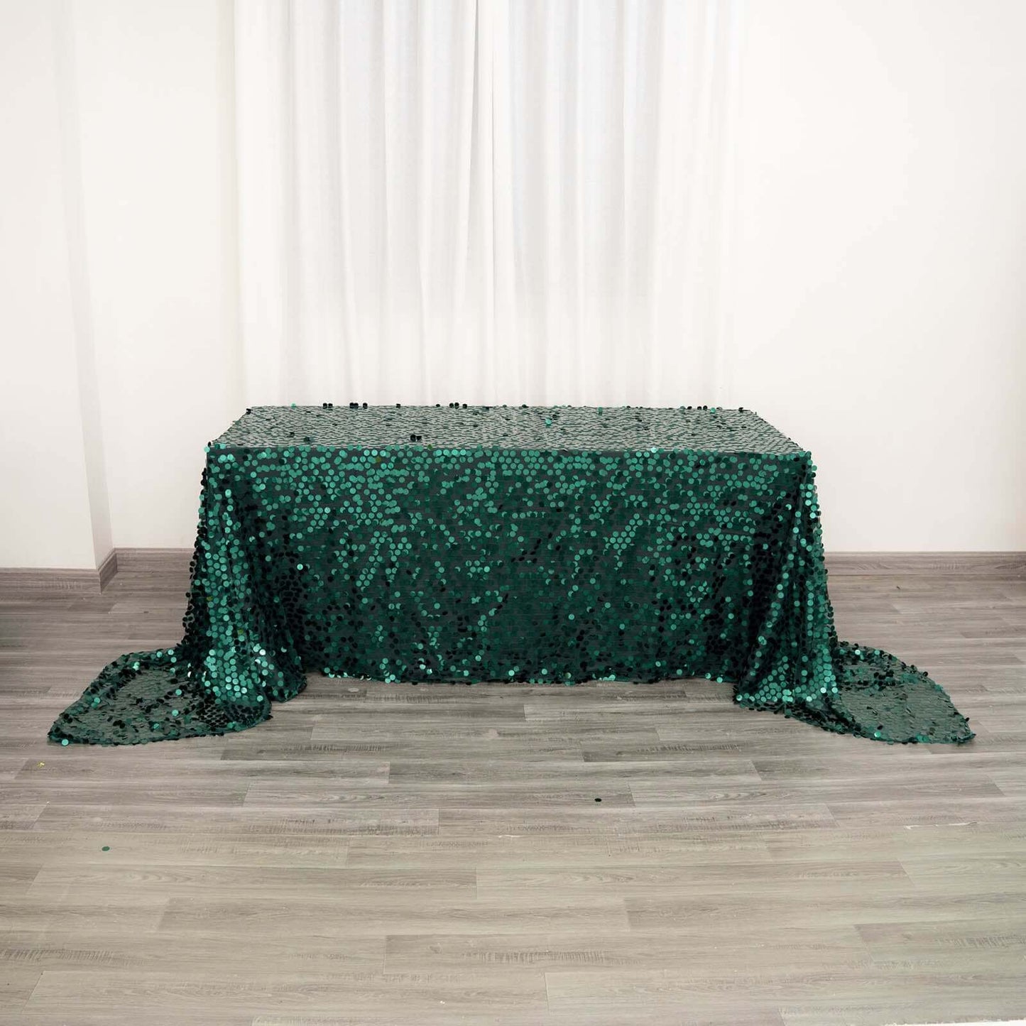 Sequin 90"x156" Rectangle Tablecloth Hunter Emerald Green - Seamless Big Payette Table Cover