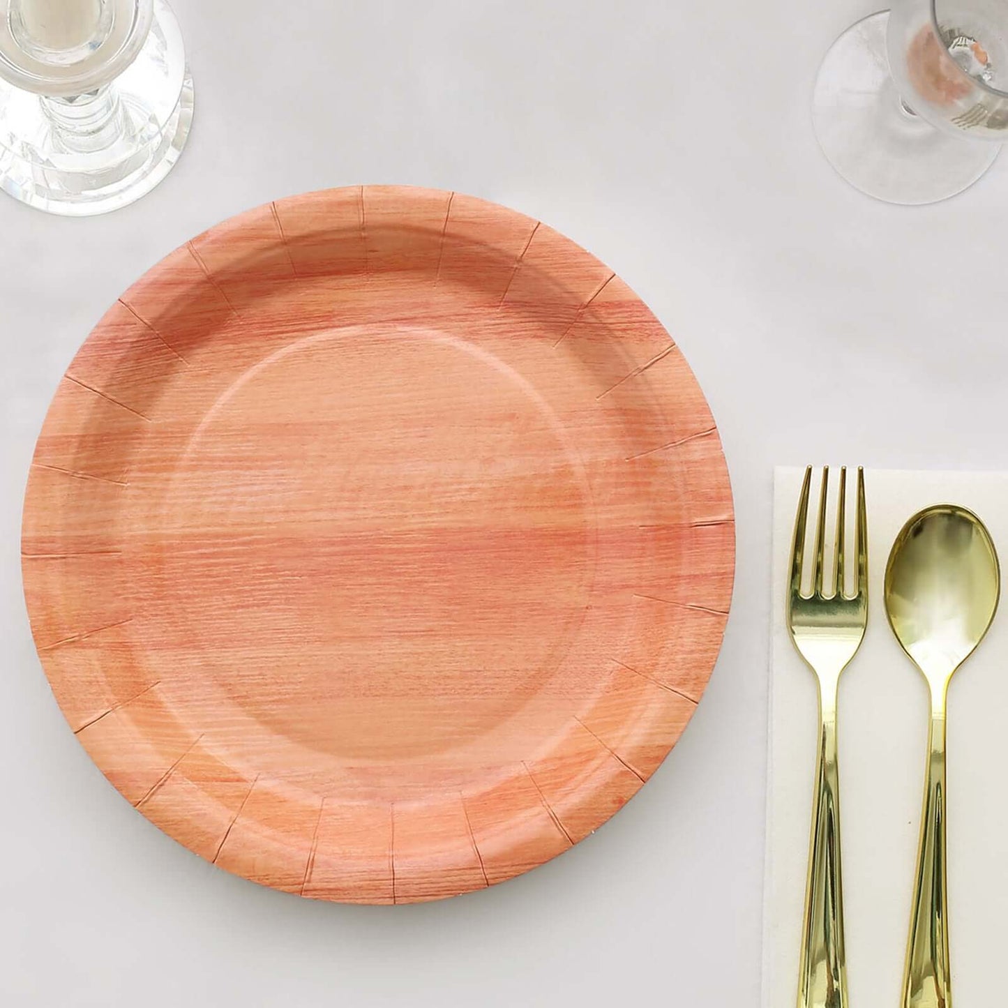 25-Pack Paper 10" Round Dinner Plates Natural Wood Grain Print - Rustic & Nature-Inspired Disposable Party Plates
