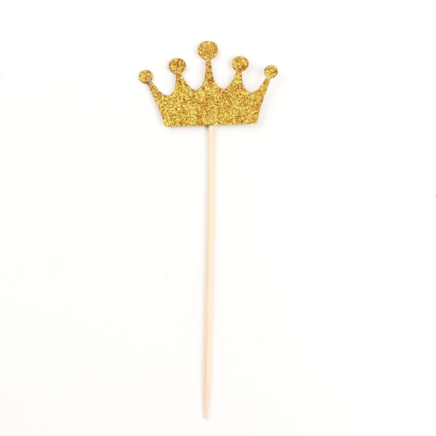 24-Pack Cupcake Topper Picks Royal Crown Design Glitter Gold - Party Cake Toppers 5"
