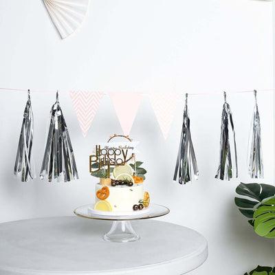7.5ft Long Metallic Silver Foil Tassels Fringe Garland, Tinsel Streamer Party Backdrop Decorations