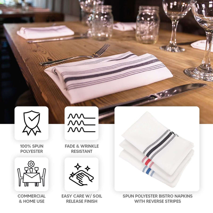 10 Pack Premium Spun Polyester 18"x22" Napkins Black/White Bistro Style - Highly Absorbent Cotton-Like Feel Cloth Napkins
