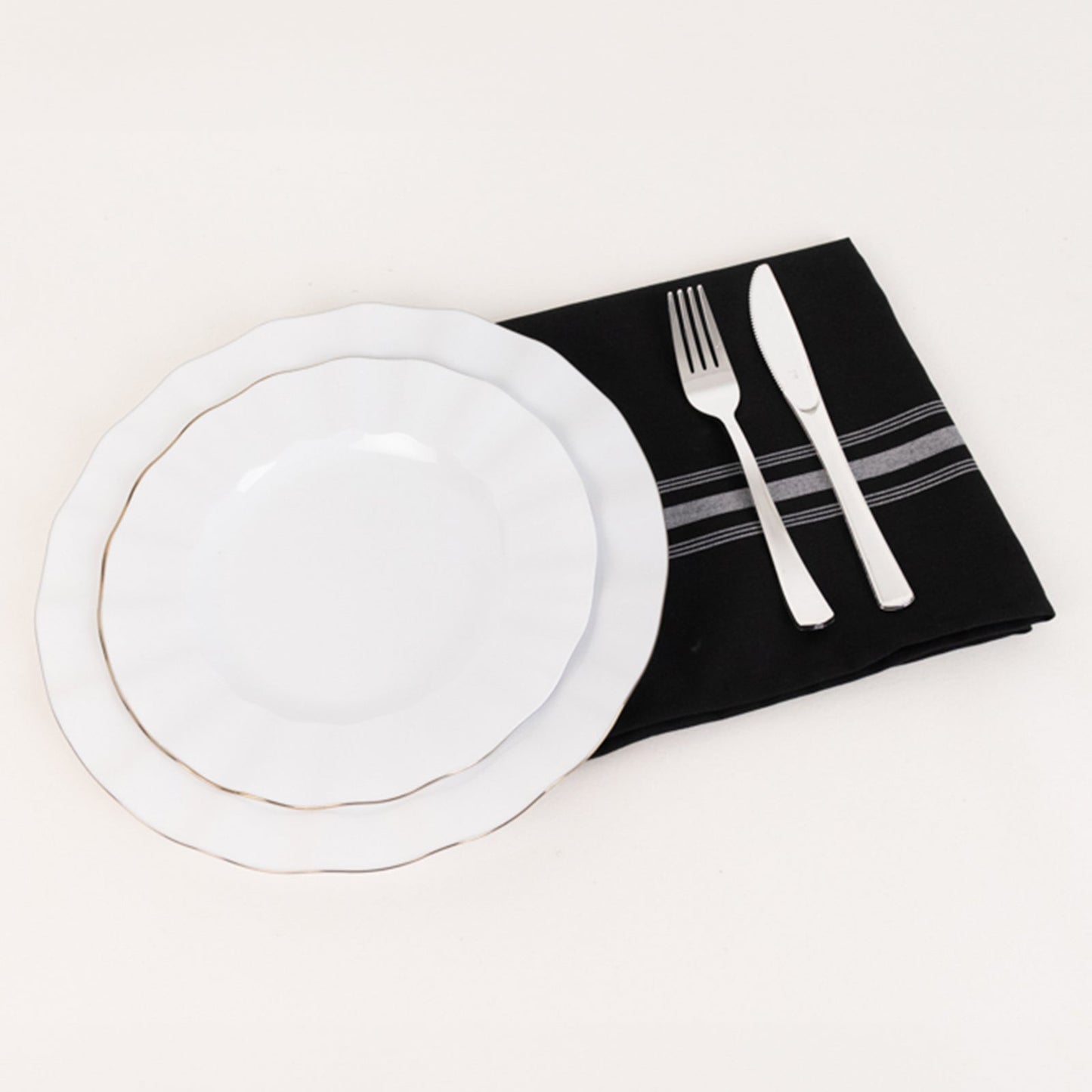 10 Pack Premium Spun Polyester 18"x22" Napkins Black/White Bistro Style - Highly Absorbent Cotton-Like Feel Cloth Napkins