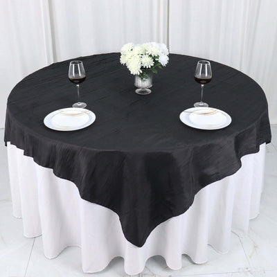 Taffeta 72"x72" Table Overlay Square Tablecloth Black - Accordion Crinkle Table Cover