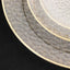 10-Pack Plastic 9" Round Dinner Plates in Clear Gold Glittered Hammered Design with Gold Rim - Modern Disposable Party Plates