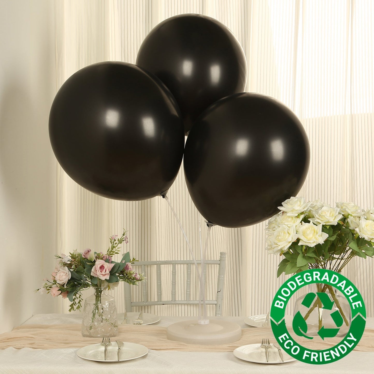 10 Pack Black Biodegradable Balloons, 18" Thickened Extra Strong Eco-friendly Latex Helium Party Balloons