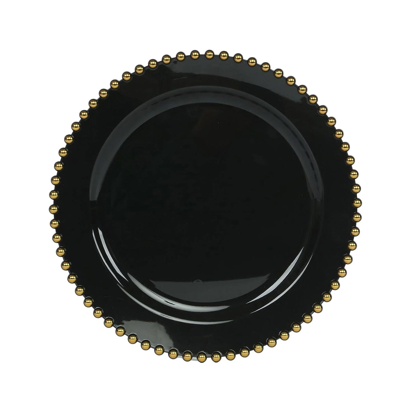 10-Pack Plastic 10" Round Dinner Plates in Black with Gold Beaded Rim - Disposable Party Plates for Banquets & Festive Occasions