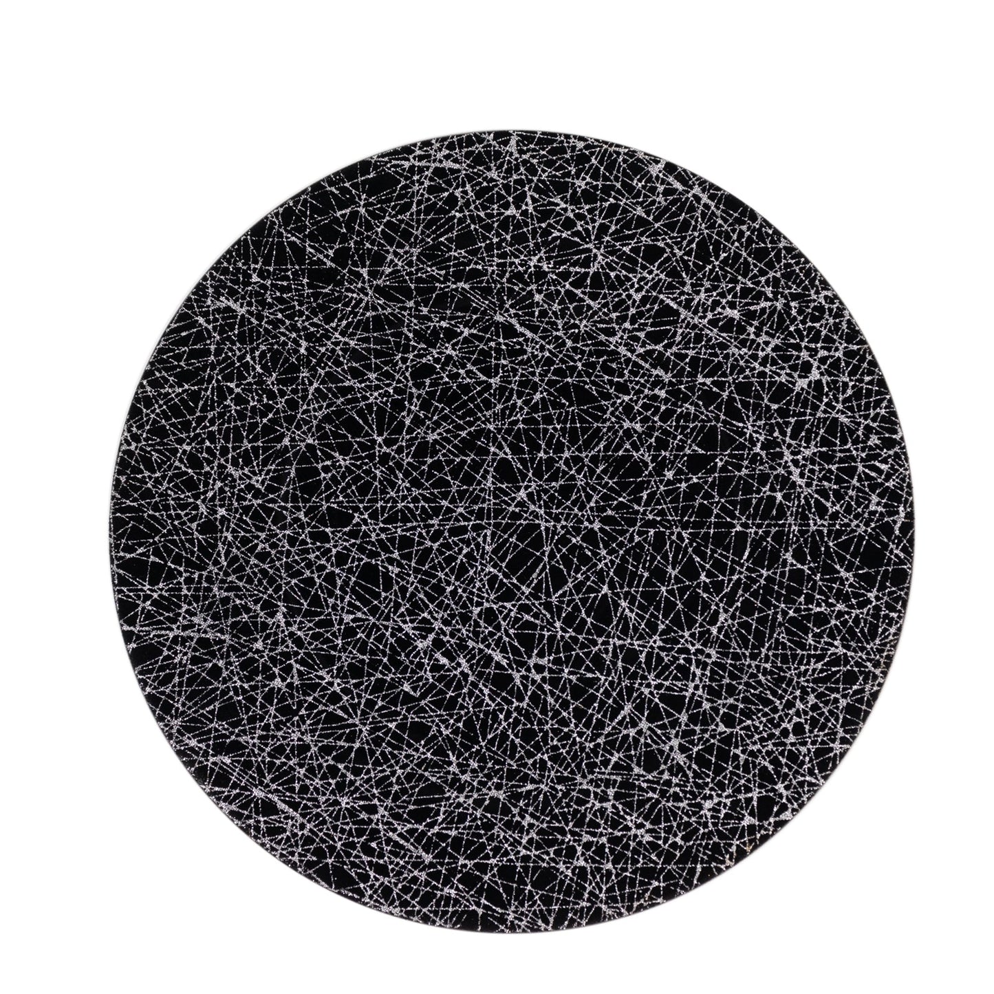 6-Pack Acrylic Round Charger Plates 13" in Black with Silver Glitter Abstract Lines Pattern, Decorative Dinner Party Charger Tableware