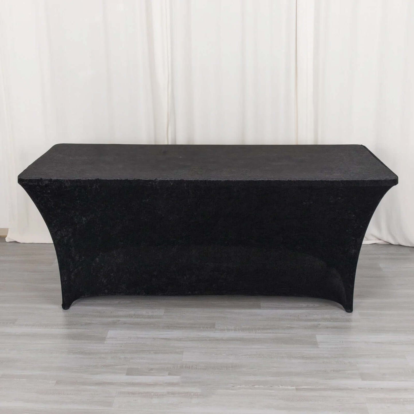 Crushed Velvet Fitted Rectangular 6ft Table Cover Black - Wrinkle-Free Stretchy Tablecloth