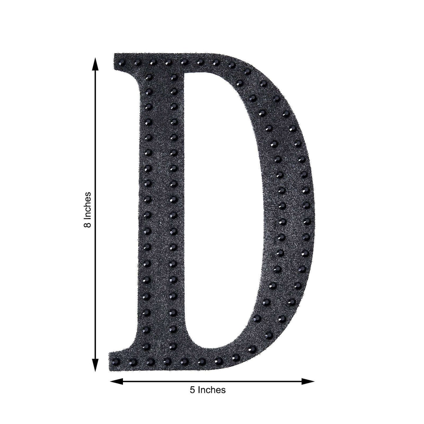 Decorative Rhinestone Alphabet "D" Letter Stickers, Glitter Adhesive Craft Letters Black DIY Sparkle Embellishments 8"