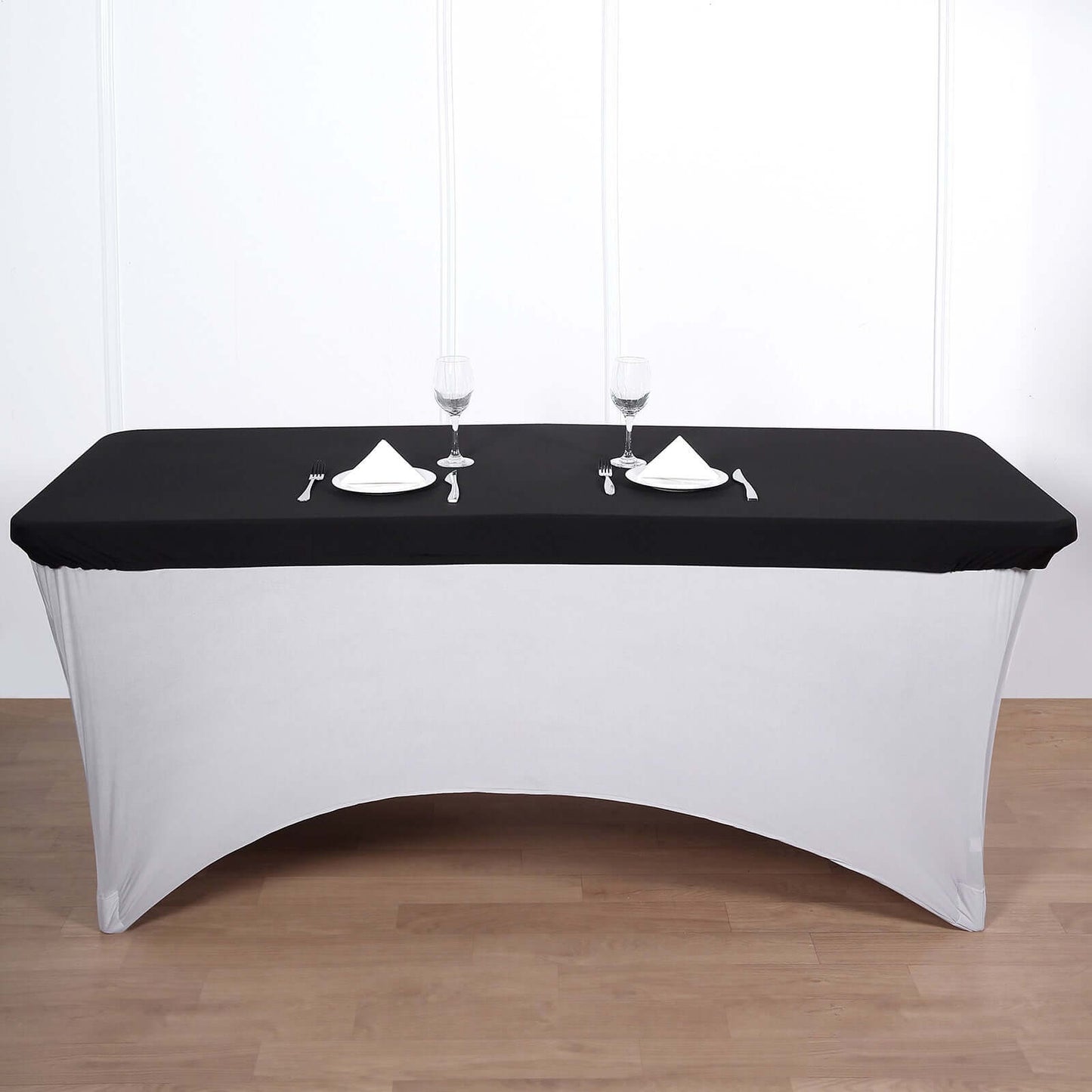 Stretch Spandex 72"x30" Rectangle Tablecloth Top Cover Black - Durable Fitted Table Topper Cap