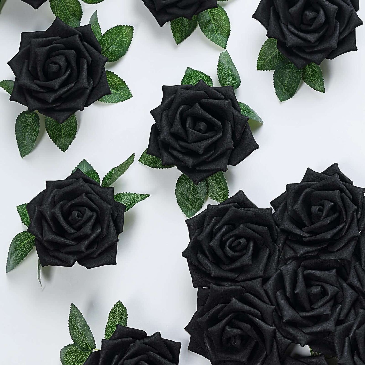24 Roses 5" Black Artificial Foam Flowers With Stem Wire and Leaves