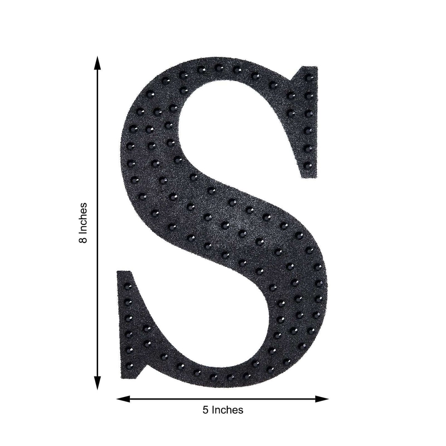 Decorative Rhinestone Alphabet "S" Letter Stickers, Glitter Adhesive Craft Letters Black DIY Sparkle Embellishments 8"