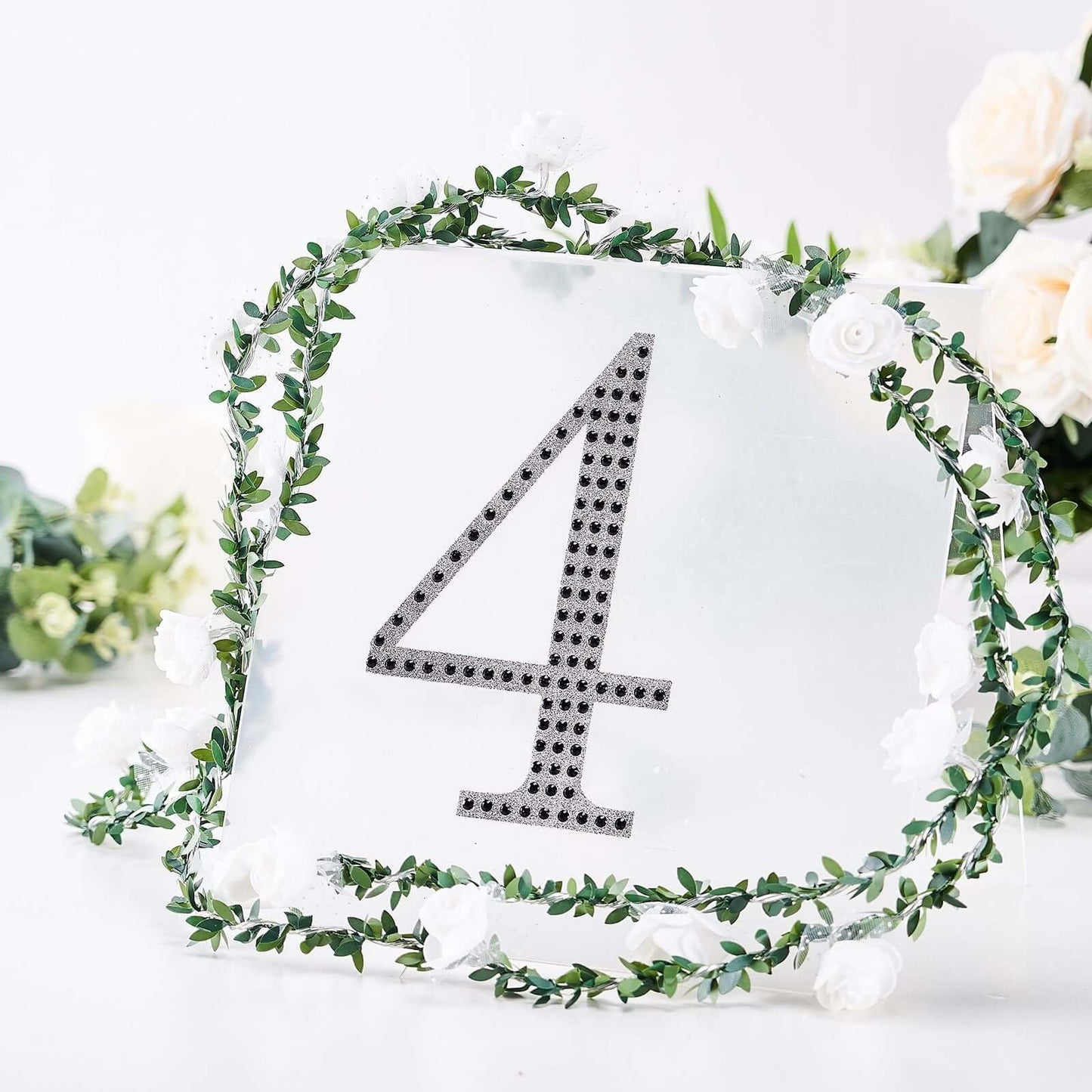 Decorative Rhinestone Number "4" Stickers, Glitter Adhesive Craft Numbers Black DIY Sparkle Embellishments 8"