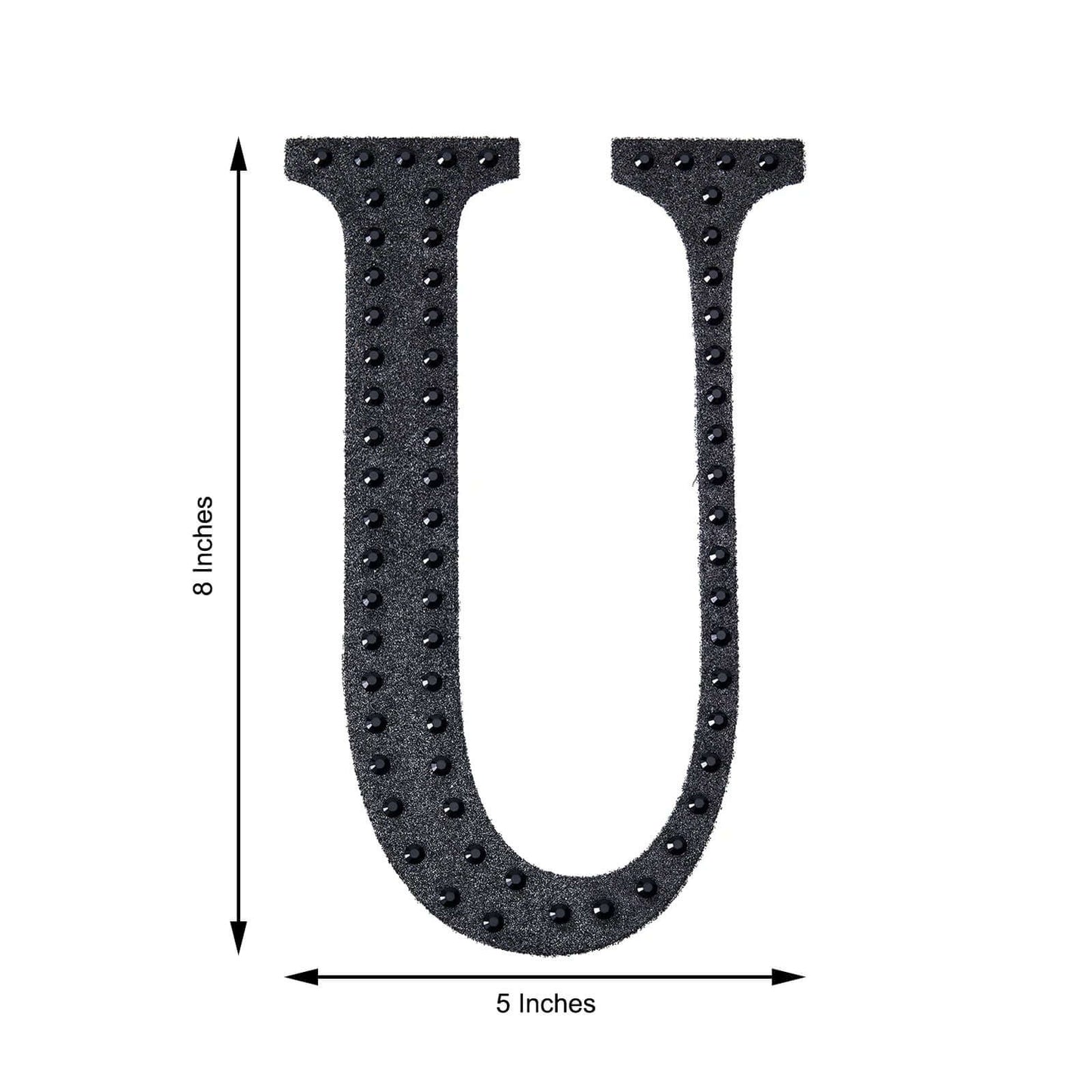 Decorative Rhinestone Alphabet "U" Letter Stickers, Glitter Adhesive Craft Letters Black DIY Sparkle Embellishments 8"