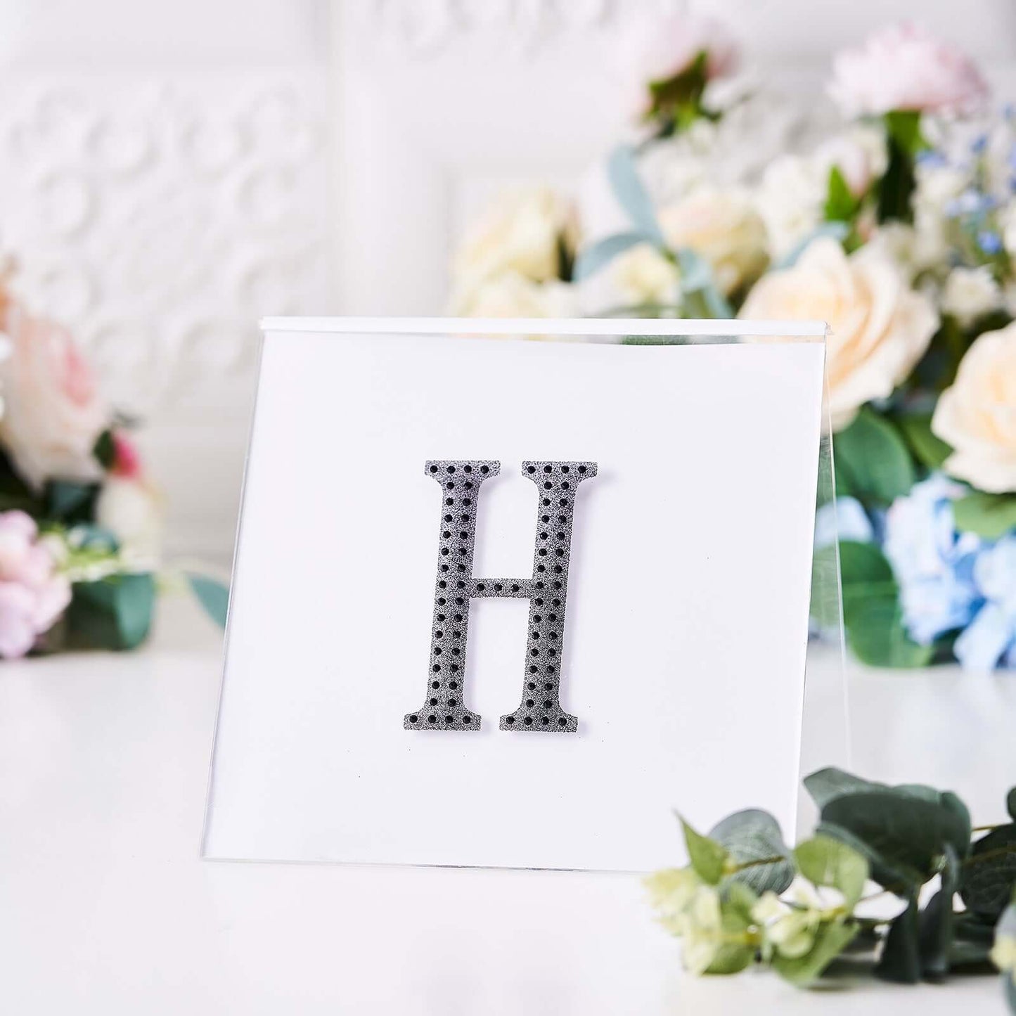 Decorative Rhinestone Alphabet "H" Letter Stickers, Glitter Adhesive Craft Letters Black DIY Sparkle Embellishments 4"