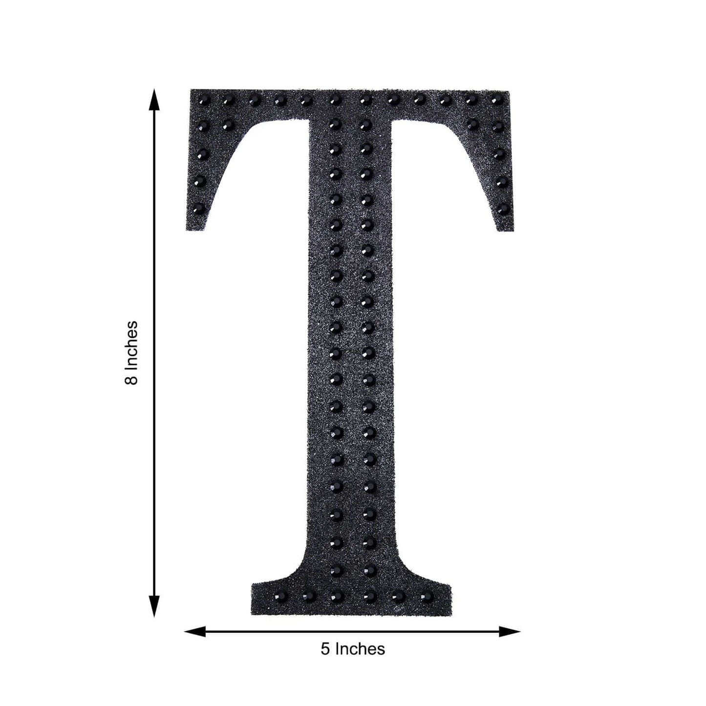 Decorative Rhinestone Alphabet "T" Letter Stickers, Glitter Adhesive Craft Letters Black DIY Sparkle Embellishments 8"