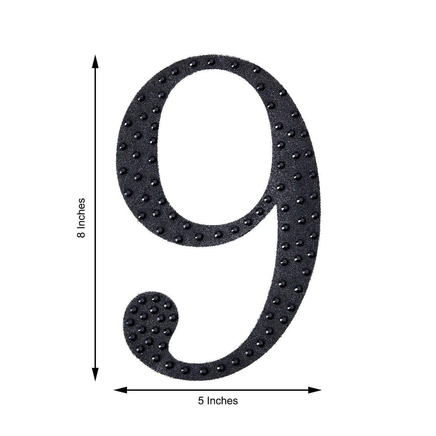 Decorative Rhinestone Number "9" Stickers, Glitter Adhesive Craft Numbers Black DIY Sparkle Embellishments 8"