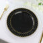 10-Pack Plastic 10" Round Dinner Plates in Black with Gold 3D Polka Dotted Rim - Sturdy Disposable Party Plates for Modern Themed Events & Banquets