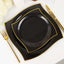 10-Pack Plastic 8" Square Dessert Plates in Black with Gold Wavy Rim Modern - Disposable Salad Appetizer Party Plates