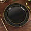 10-Pack Plastic 10" Round Dinner Plates in Black with Gold 3D Polka Dotted Rim - Sturdy Disposable Party Plates for Modern Themed Events & Banquets