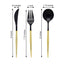 24-Pack Plastic Flatware Set in Black with Gold Handle - Heavy Duty Disposable Modern Silverware 8"